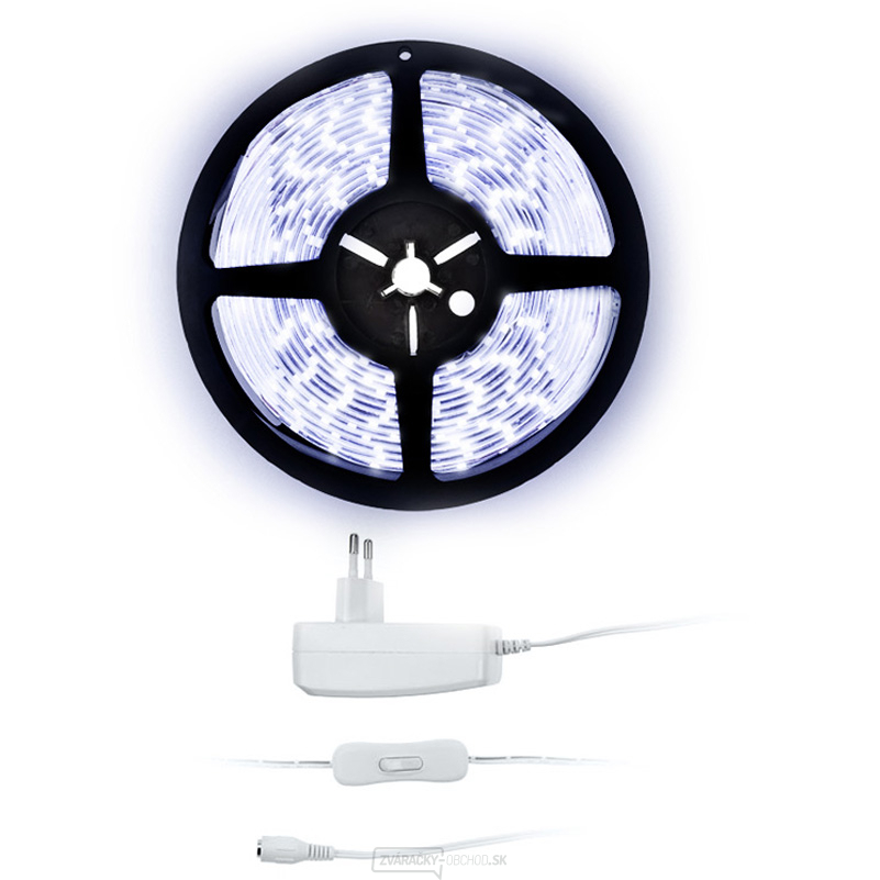 Solight LED svetelný pás s tester, 5m, sada s 12V adaptérom, 4,8W/m, IP20, studená biela
