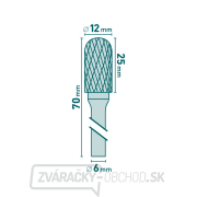 Fréza karbidová, valcová s guľovým čelom, pr.12x25mm/stopka 6mm, sek stredná (double-cut) Náhľad