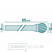 Fréza karbidová, guľová, pr.12mm/stopka 6mm, sek stredná (double-cut) Náhľad