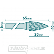 Fréza karbidová, ostrý oblúk, pr.10x20mm/stopka 6mm, sek stredná (double-cut) Náhľad