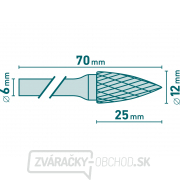 Fréza karbidová, ostrý oblúk, pr.12x25mm/stopka 6mm, sek stredná (double-cut) Náhľad