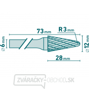 Fréza karbidová, kónická zaguľatená (R 3mm), pr.12x28mm/stopka 6mm, sek stredná (double-cut) Náhľad