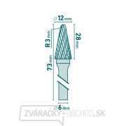 Fréza karbidová, kónická zaguľatená (R 3mm), pr.12x28mm/stopka 6mm, sek stredná (double-cut) Náhľad