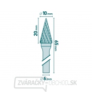 Fréza karbidová, kónická ihlan, pr.10x20mm/stopka 6mm, sek stredná (double-cut) Náhľad