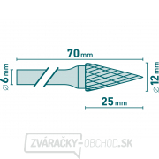 Fréza karbidová, kónická ihlan, pr.12x25mm/stopka 6mm, sek stredná (double-cut) Náhľad