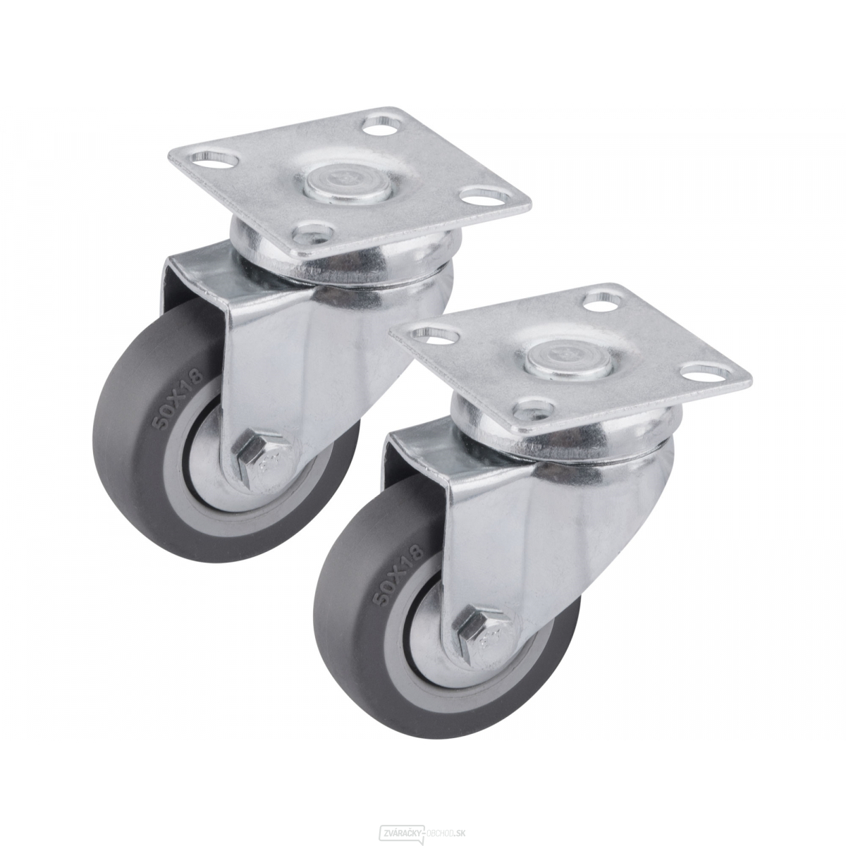 Kolieska otočné s obručou zo šedej gumy, sada 2ks, priemer 50mm