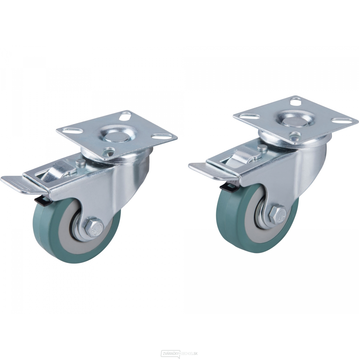 Kolieska otočné s obručou zo šedej gumy a brzdou, sada 2ks, priemer 50mm