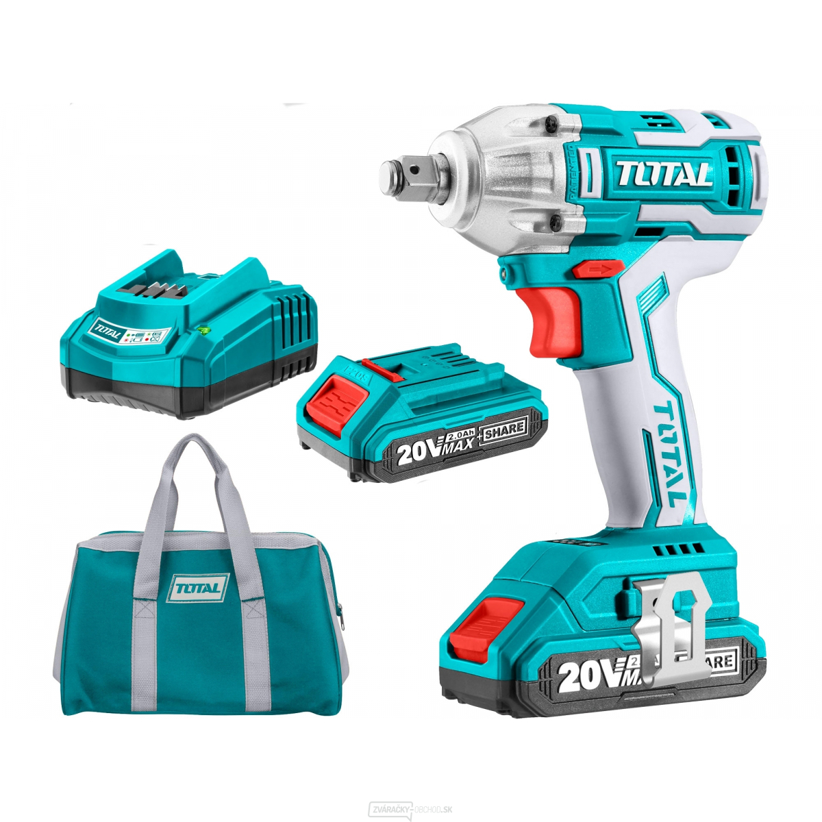 Aku rázový uťahovák Total 1/2", brushless, 20V Li-ion (2x), 2000mAh, industrial