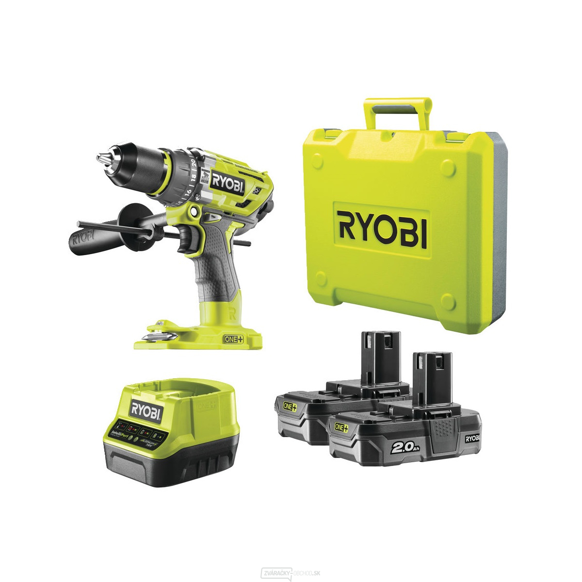 Ryobi R18PD7-220B aku 18 V bezuhlíkový príklepová vŕtačka + 2x 2Ah batéria + nabíjačka ONE +