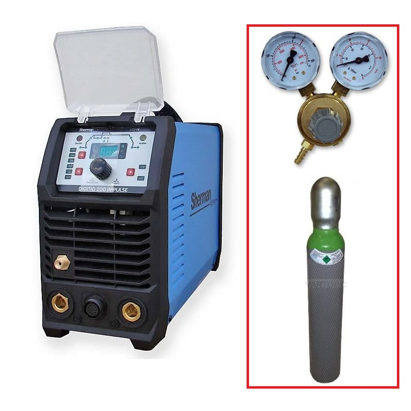 Sherman Zvárací Invertor DIGITIG 200 PULSE + Horák TIG + Káble + Ventil + plná Argon fľaša