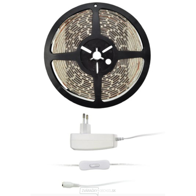 Solight LED svetelný pás s tester, 5m, sada s 12V adaptérom, 4,8W/m, IP65, teplá biela