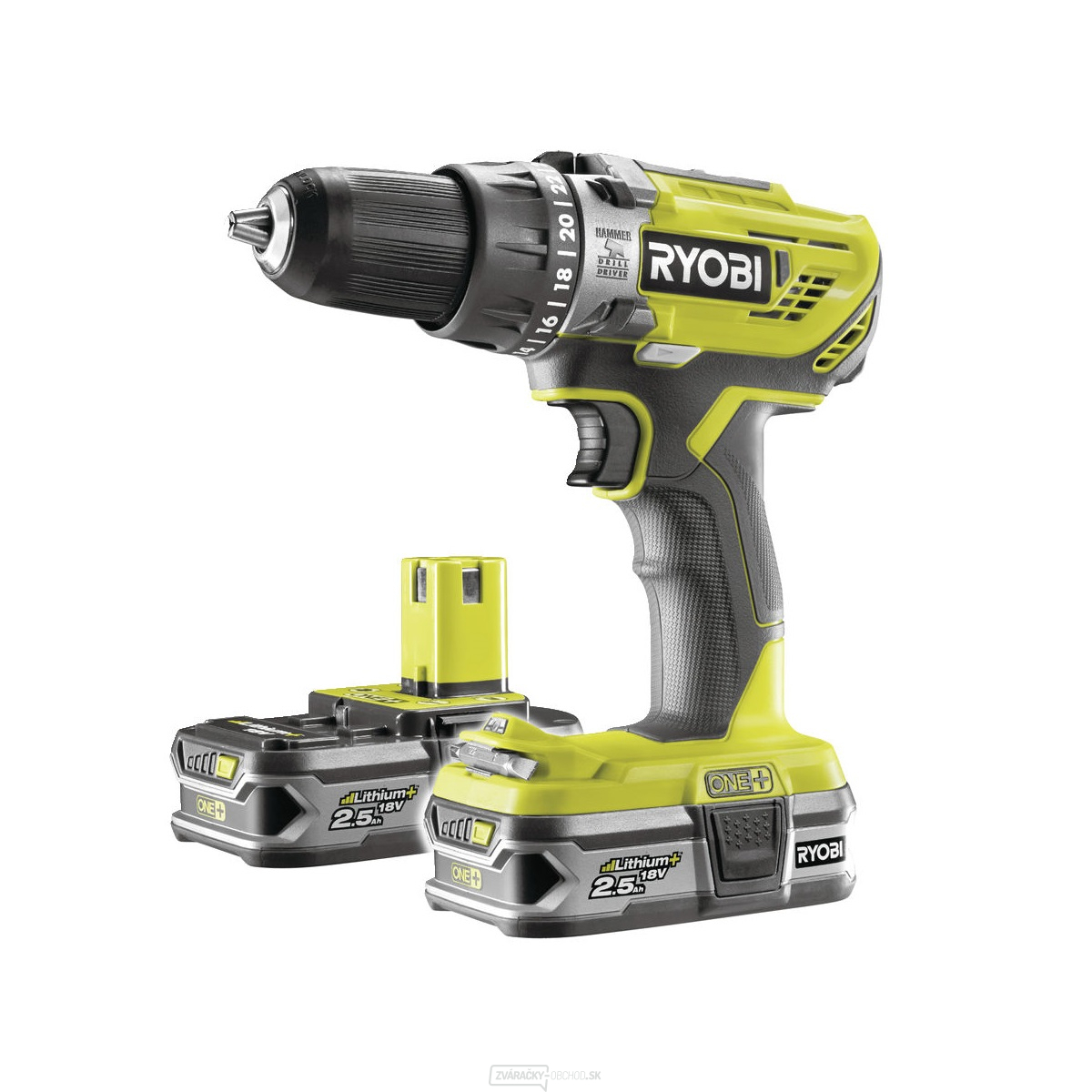 Ryobi R18PD3-225S aku 18 V vŕtačka + 2x batéria 2,5 Ah + nabíjačka ONE +