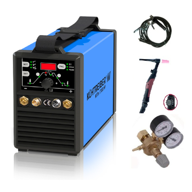 Kühtreiber Invertor KITin 1700 HF + Zvárací horák KTB 17 4m - 35-50 s tlačidlom pre HF + Zváracie káble 25/5m - 35-50 Guma + Redukčný ventil - Argon + Plynová hadica 002set2