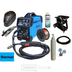 Sherman Svářecí Invertor MIG 180FL + Hořák + kabely + kukla + redukční ventil + vozík + drát + sprej + lahev CO2 PLNÁ