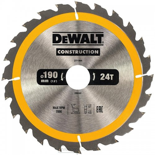 DT1944 pílový kotúč 190x30mm 24z DeWALT DT1944 pílový kotúč 190x30mm 24z DeWALT gallery main image