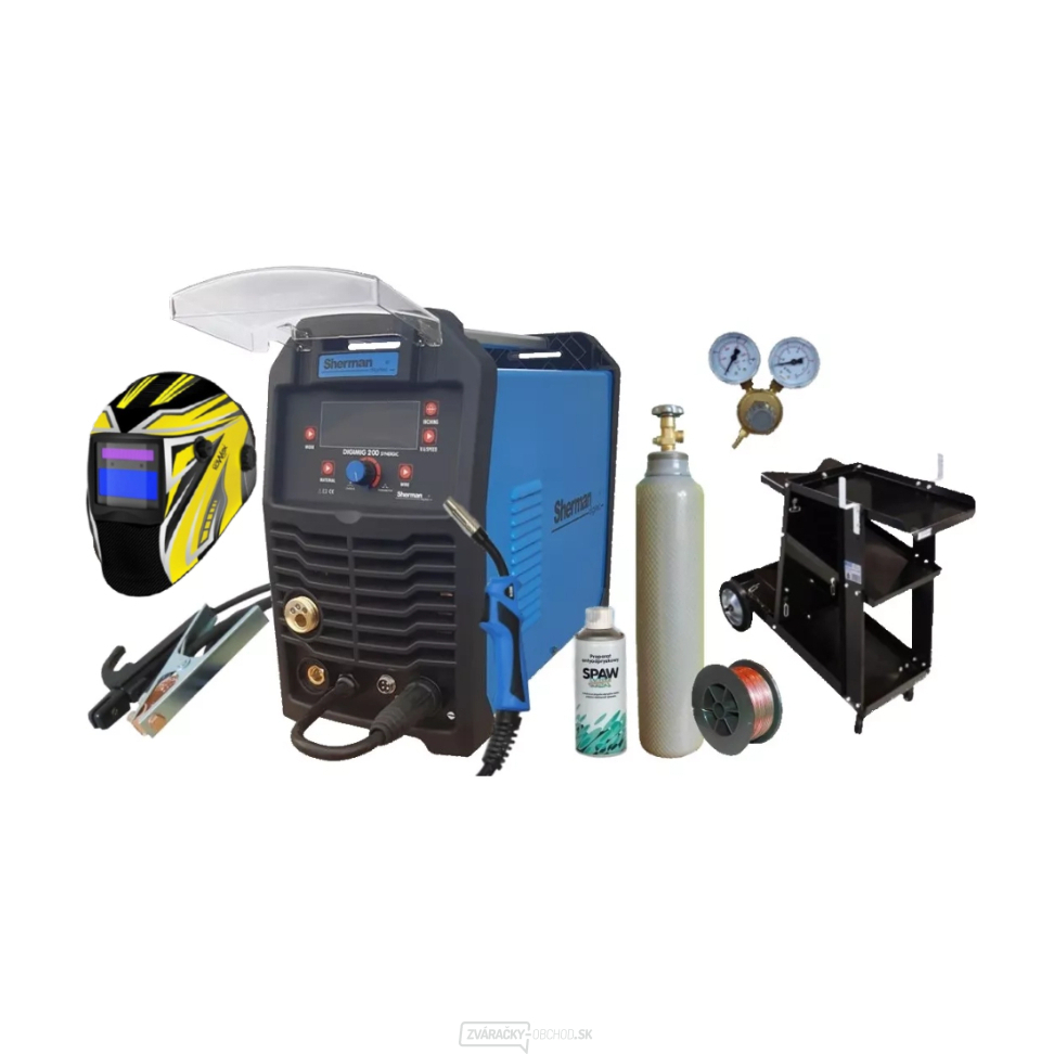 Sherman DIGIMIG 200 Synergic + Horák + Káble + Kukla + Vozík + Drôt + Sprej + Redukčný ventil + plná Tlaková fľaša
