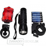 Solight sada cyklo svetiel, predné 3W LED + zadné 5x LED, 2x držiak, 5x AAA batérie Náhľad