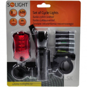 Solight sada cyklo svetiel, predné 3W LED + zadné 5x LED, 2x držiak, 5x AAA batérie Náhľad