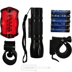 Solight sada cyklo svetiel, predné 3W LED + zadné 5x LED, 2x držiak, 5x AAA batérie Solight sada cyklo svetiel, predné 3W LED + zadné 5x LED, 2x držiak, 5x AAA batérie