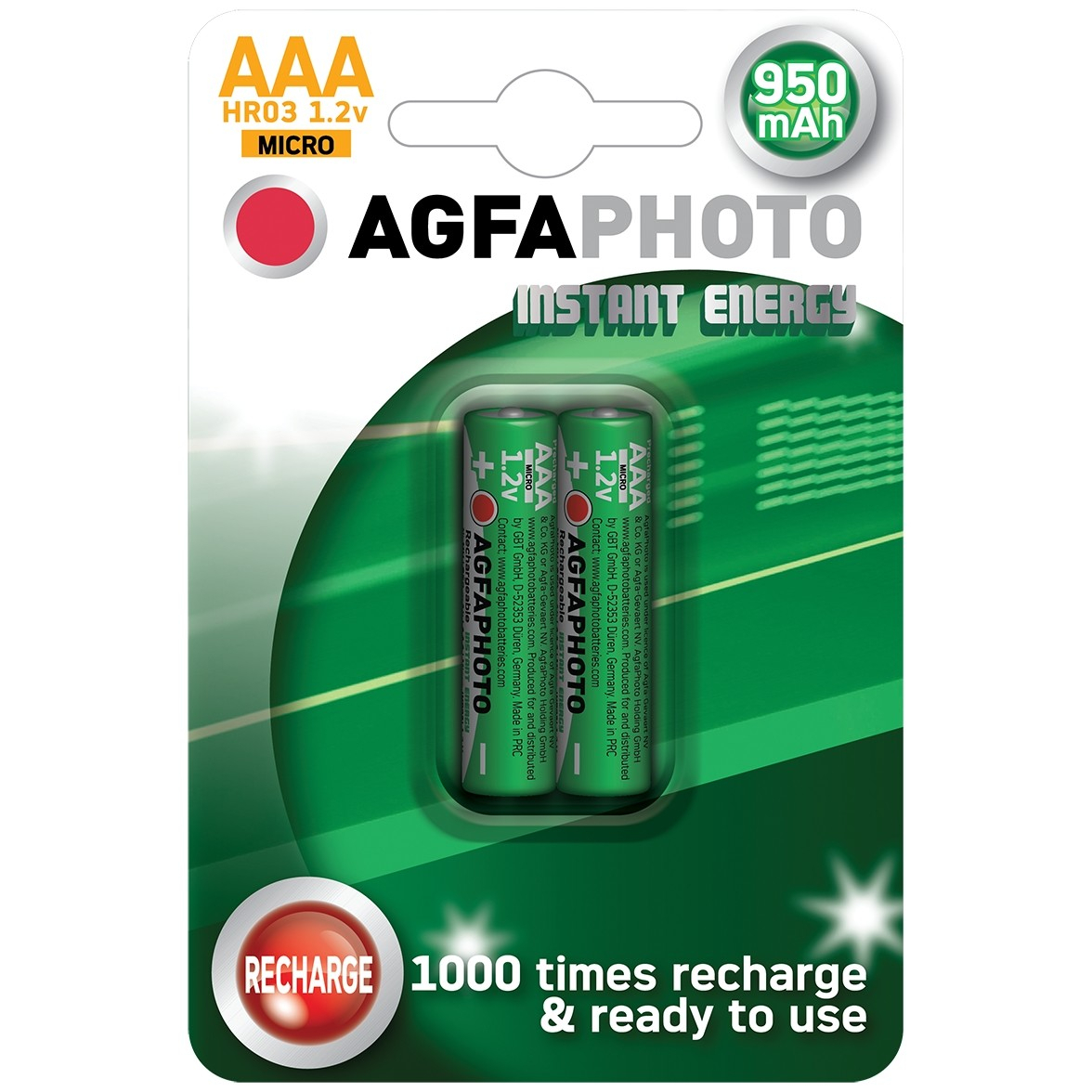 AgfaPhoto-nabité batérie AAA, 950mAh, 2ks