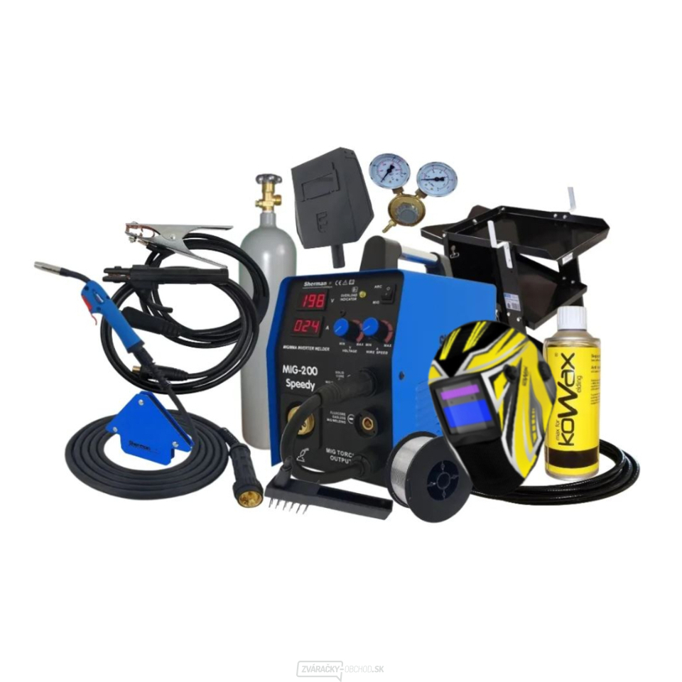 Sherman MIG 200 Speedy + horák + káble + Drôt + Magnet + Kukla + Vozík + Ventil + Sprej + plná Fľaša CO2
