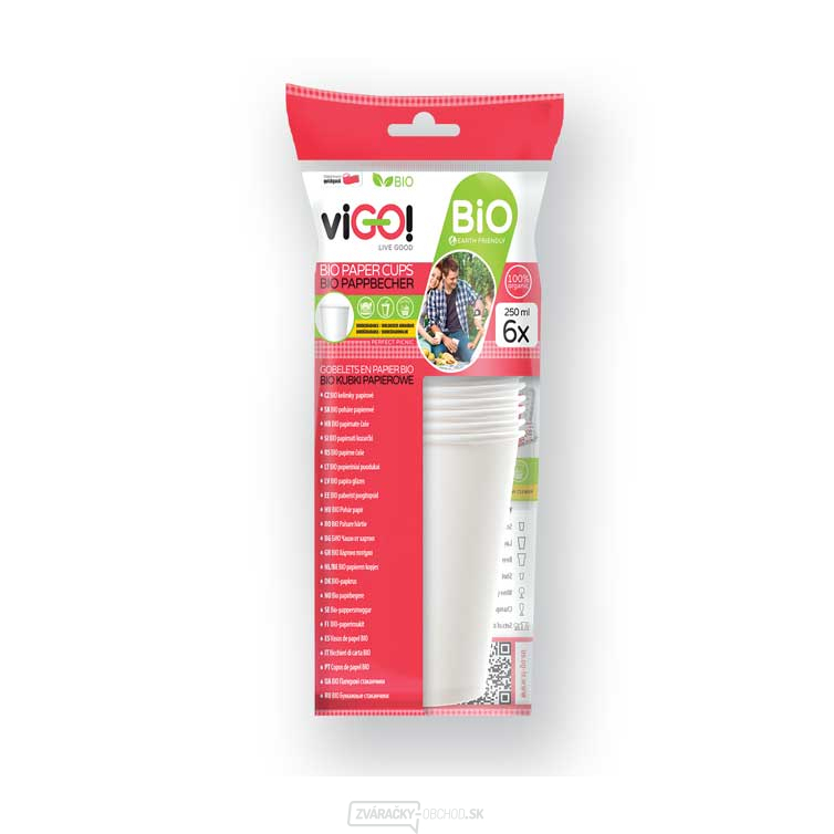 viGO! BIO papierový kelímok biely 250 ml,,, laminácia PLA,, 6 ks v...