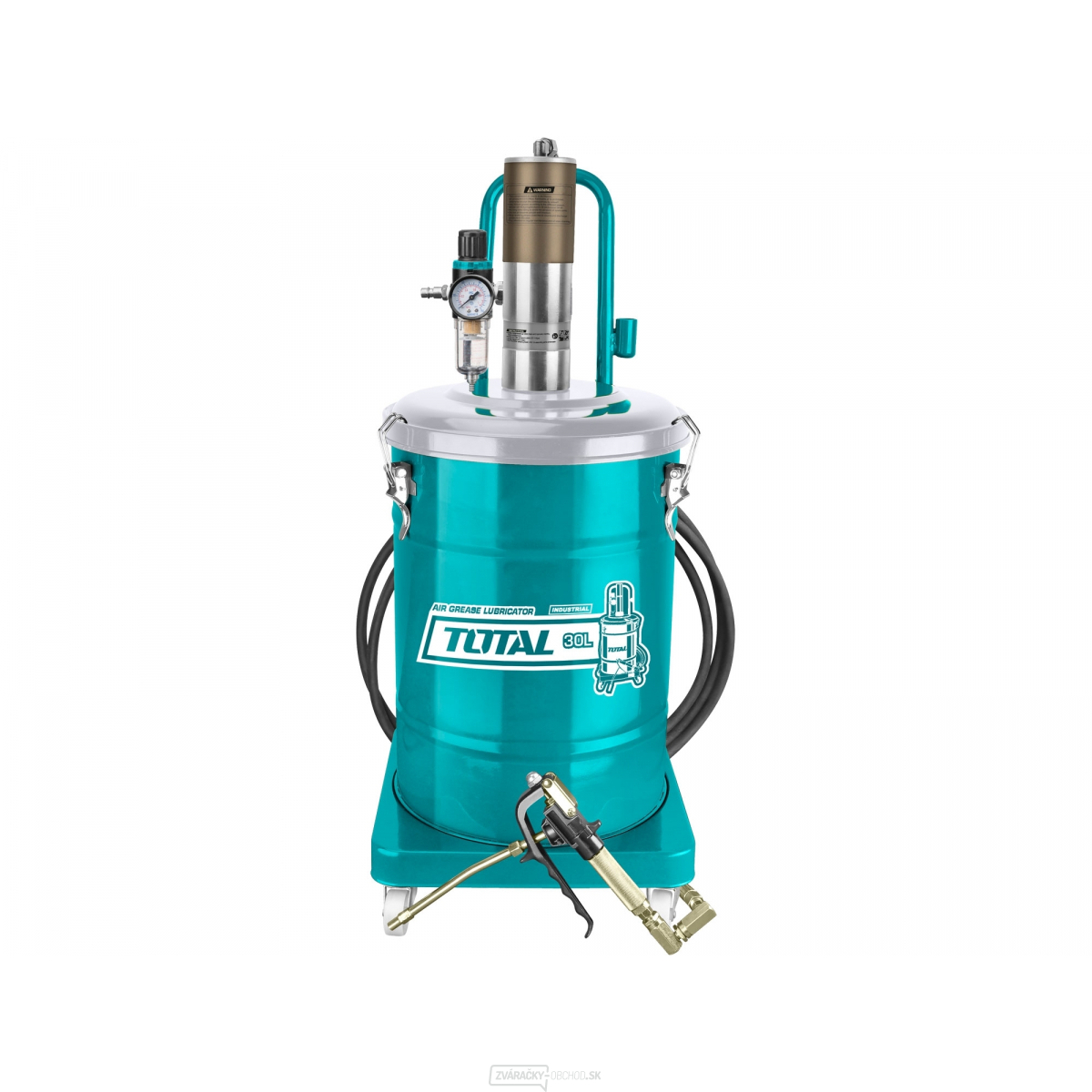 Pneumatický mazací lis, industrial, objem zásobníka mazivá 30l, pojazdný, priemer vzduchového valca 70mm