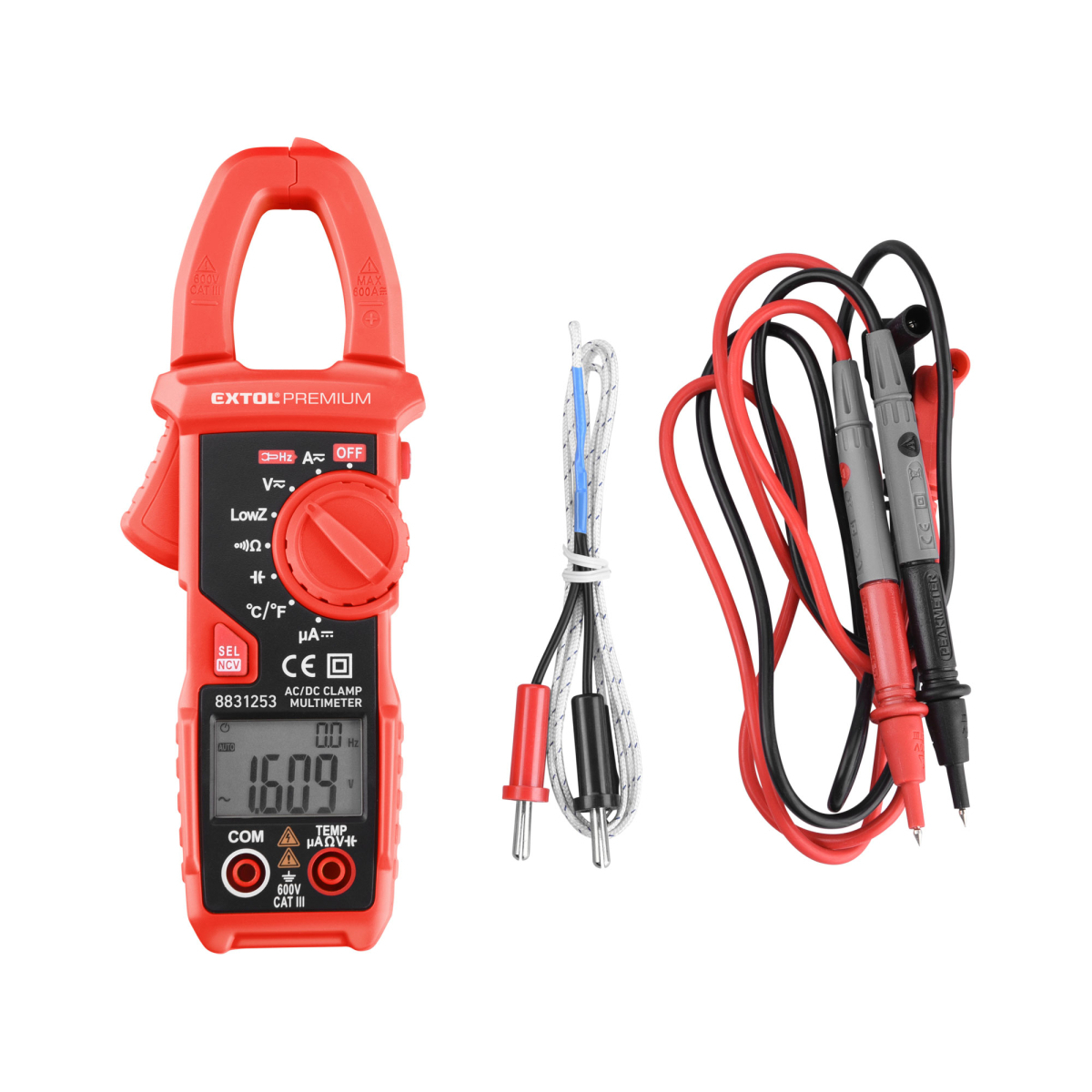 EXTOL PREMIUM Multimeter digitálny, kliešťový, AC/DC prúd a napätie, True RMS, LowZ, automatická voľba rozsahov 8831253