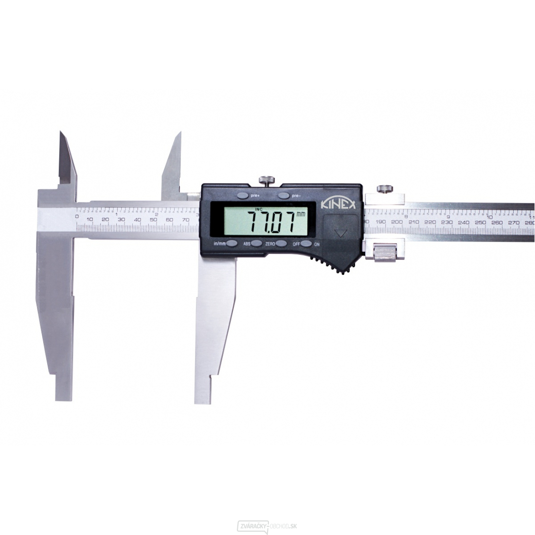 Digitálne posuvné meradlo s hornými nožmi KINEX 2000/200/0,01 mm, DIN 862