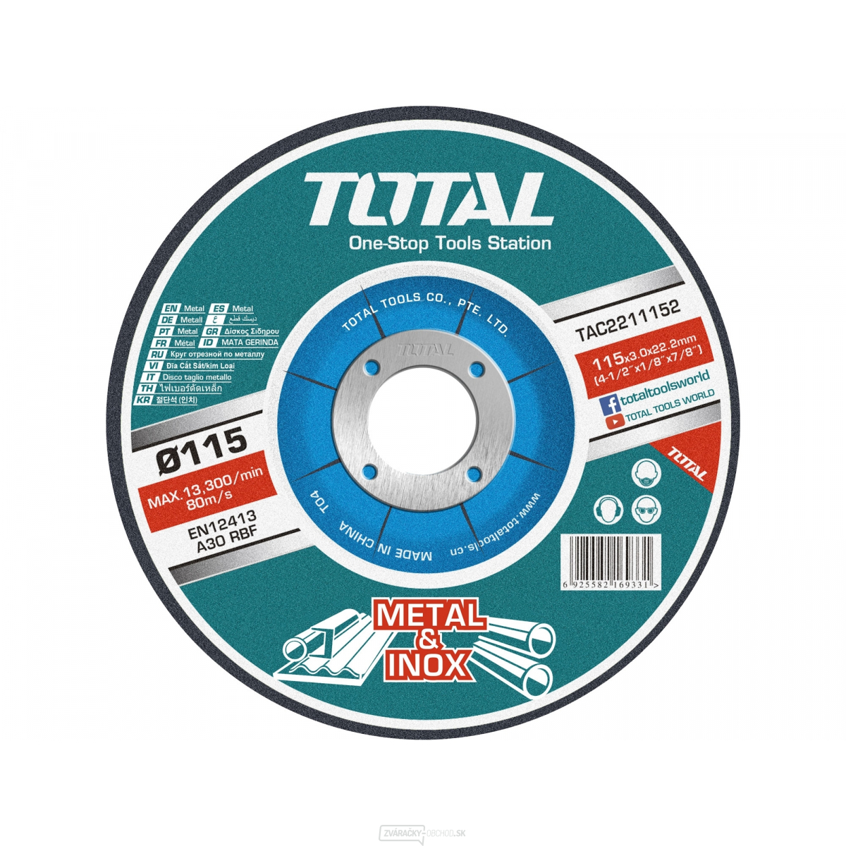 Kotúče rezné na kov, 10ks, 115mm, 115x1,2x22,2mm, max. 13300 ot./min