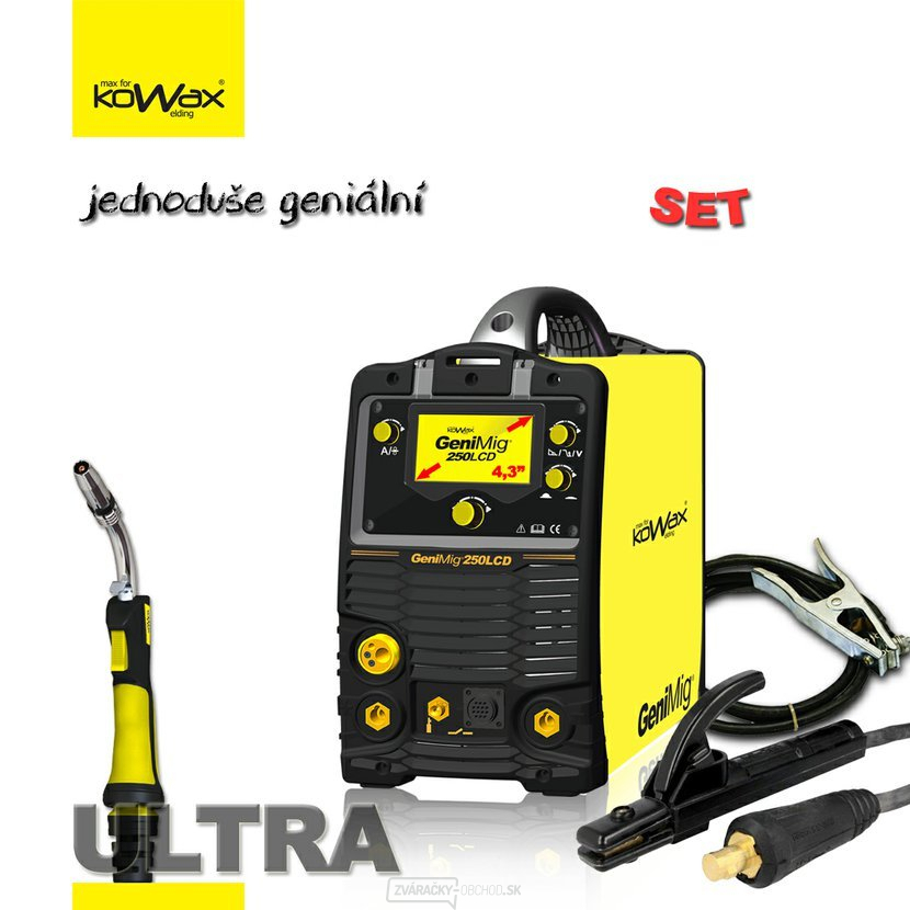 KOWAX GeniMig 250LCD 4,3 Zvárací invertor MIG/MAG/MMA/TIG + Káble + Horák