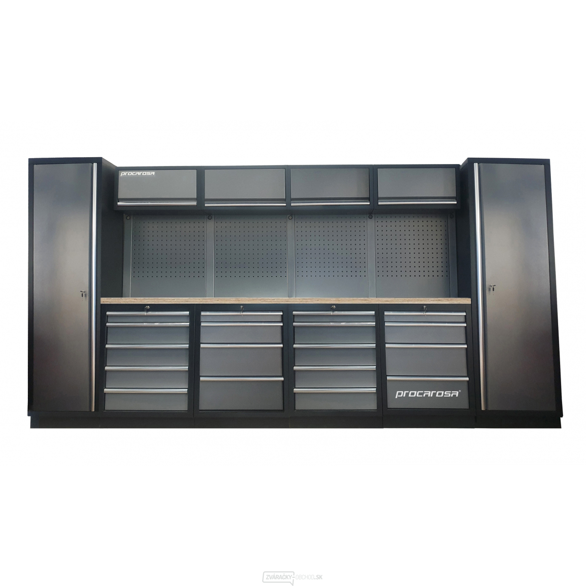 Zostava dielenského nábytku Procarosa PROFESSIONAL L-7 Pracovná doska: drevená, Hmotnosť: 394,8 kg