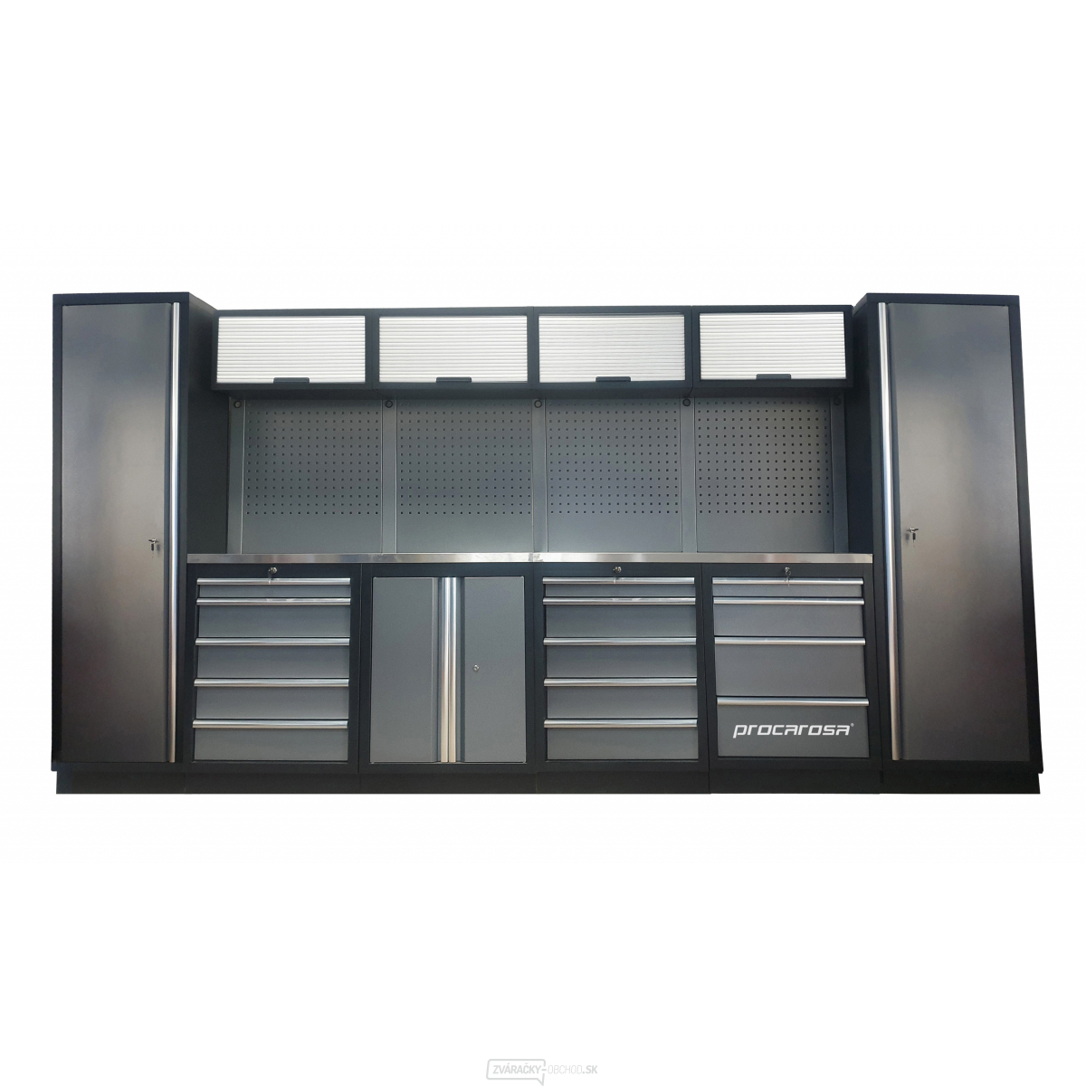 Zostava dielenského nábytku Procarosa PROFESSIONAL L-5 Pracovná doska: nerezová, Hmotnosť: 388,8 kg