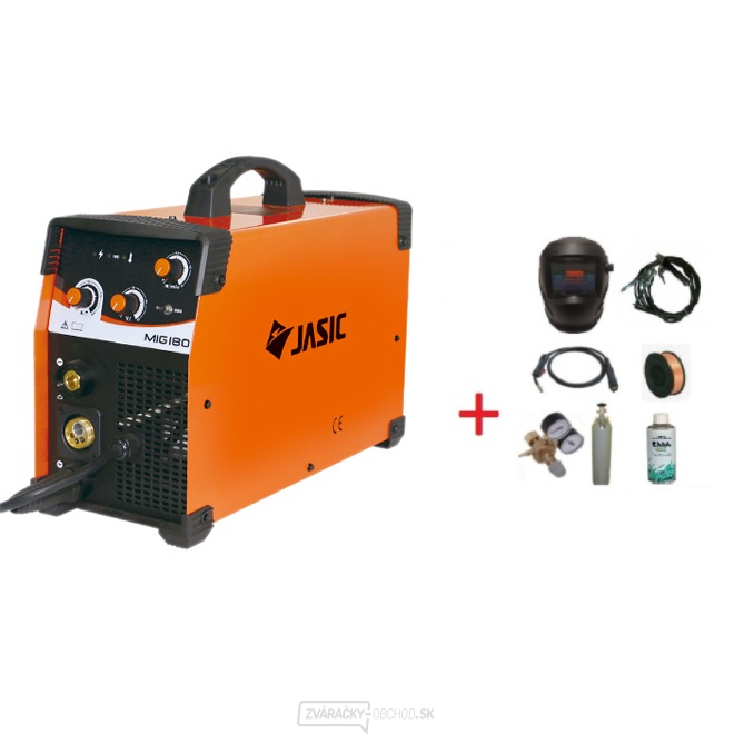 Zváračka JASIC MIG 180 N240 + horák + káble + kukla + redukčný ventil + sprej + drôt + plná fľaša CO2