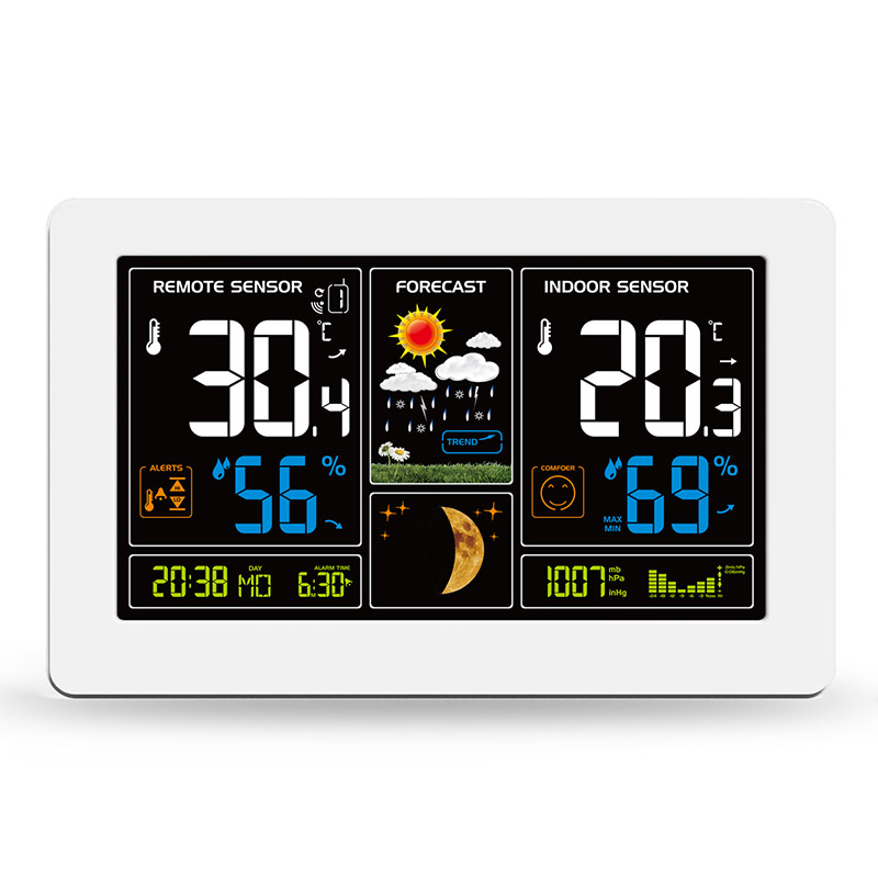 Solight meteostanice, extra veľký farebný LCD, teplota, vlhkosť, tlak, RCC, USB nabíjanie, biela