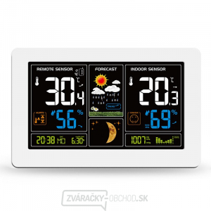 Solight meteostanice, extra veľký farebný LCD, teplota, vlhkosť, tlak, RCC, USB nabíjanie, biela