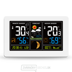 Solight meteostanice, extra veľký farebný LCD, teplota, vlhkosť, tlak, RCC, USB nabíjanie, biela gallery main image