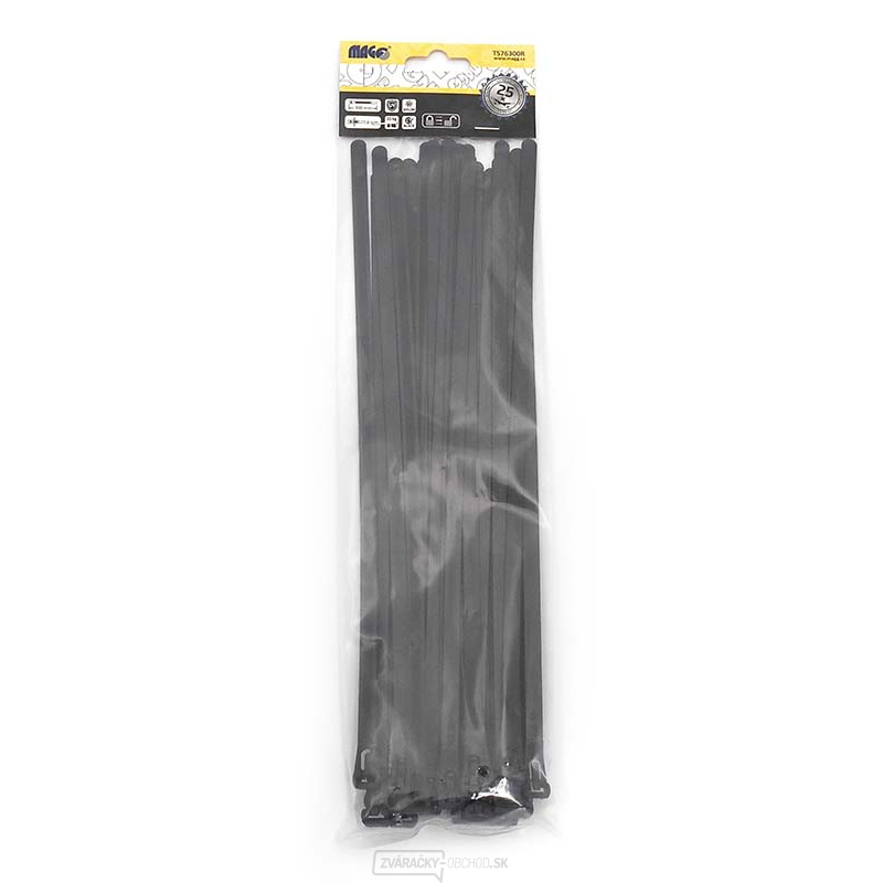 Sťahovacie pásky 7,6x300mm čierne/25ks - rozopínací
