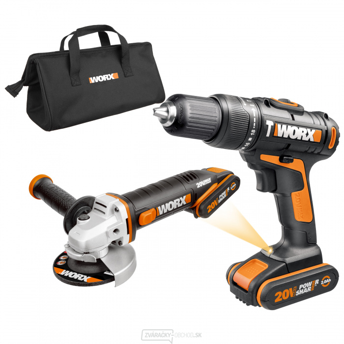 WX963 - Aku príklepová vŕtačka a aku uhlová brúska 20V, 2x 2.0Ah + taška - PowerShare WX963 - Aku príklepová vŕtačka a aku uhlová brúska 20V, 2x 2.0Ah + taška - PowerShare gallery main image