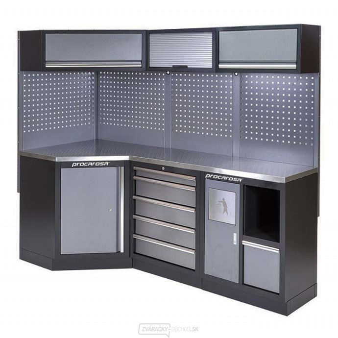 Rohová zostava dielenského nábytku Procarosa PROFI XS-VIII Pracovná doska: nerezová, Hmotnosť: 240 kg