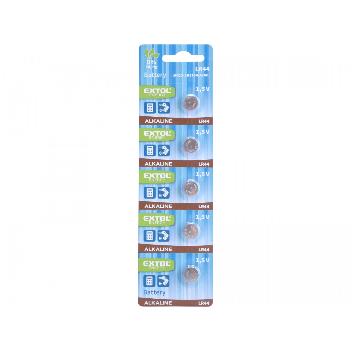 Batérie alkalické, 5ks, 1,5V (LR44)
