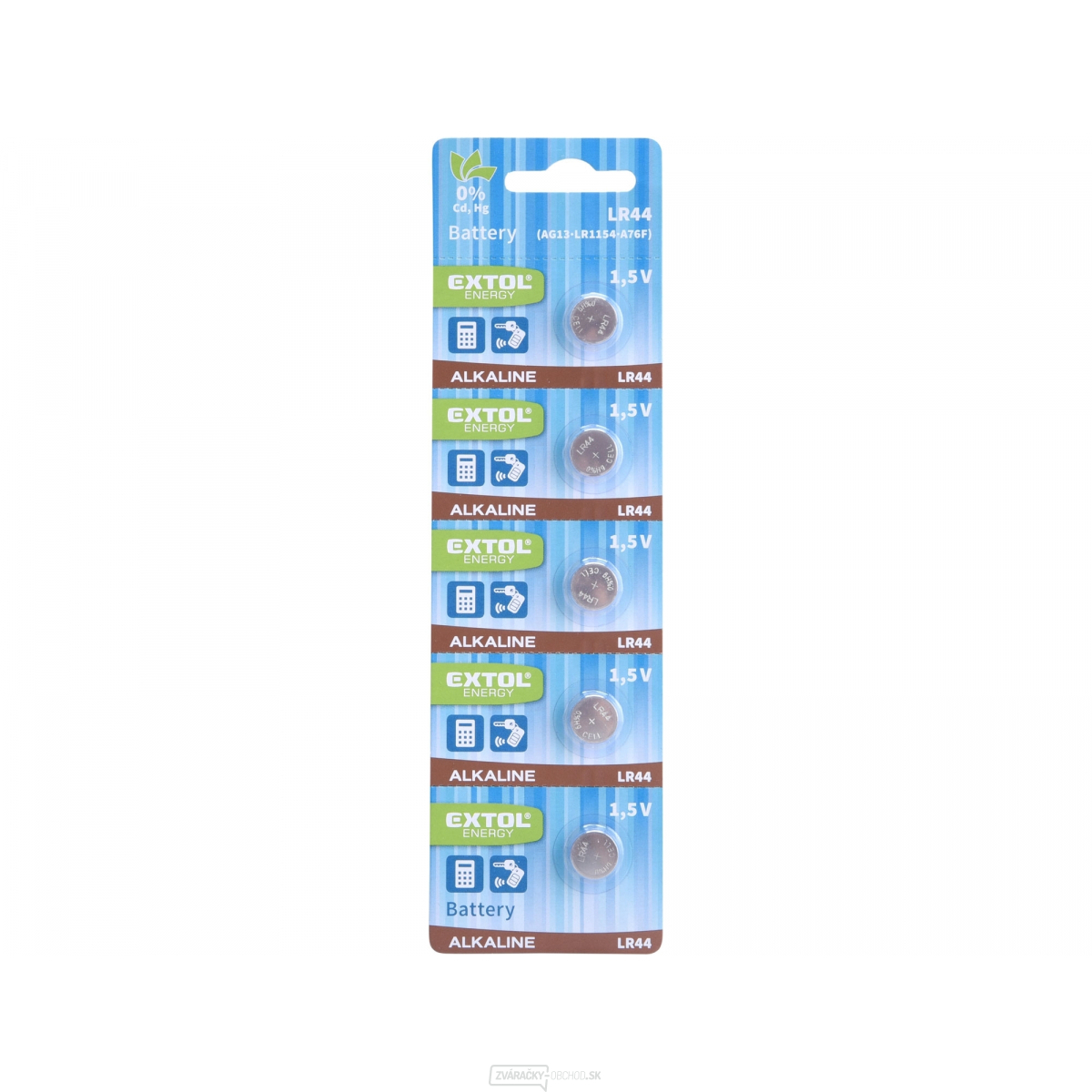 Batérie alkalické, 5ks, 1,5V (LR44)