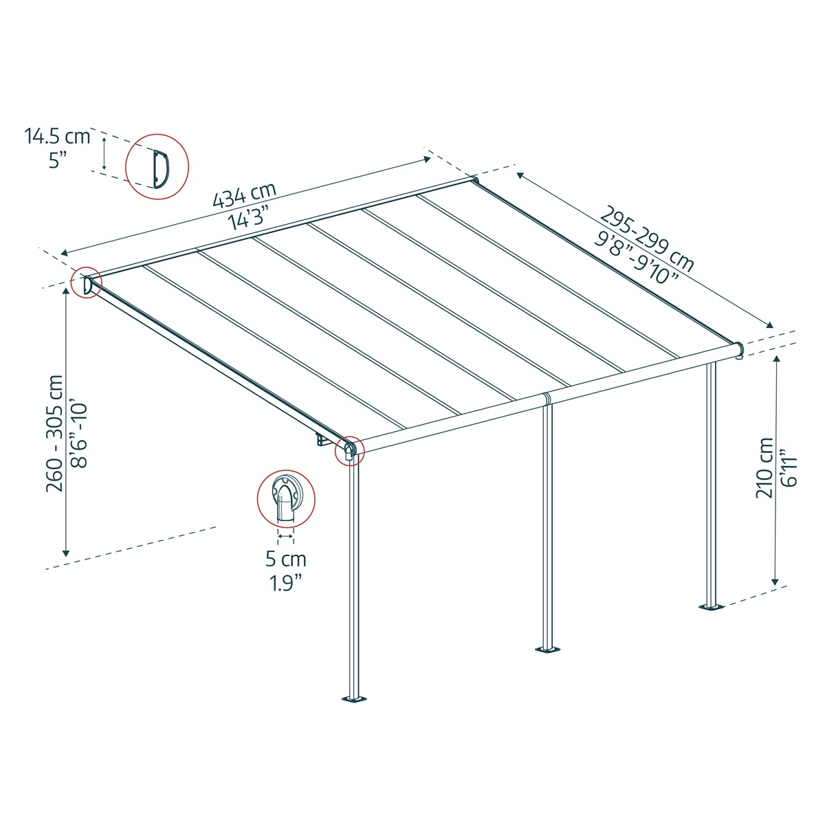 Palram Capri 4200 antracit 3 x 4,25 hliníková (montovaná) pergola Náhľad