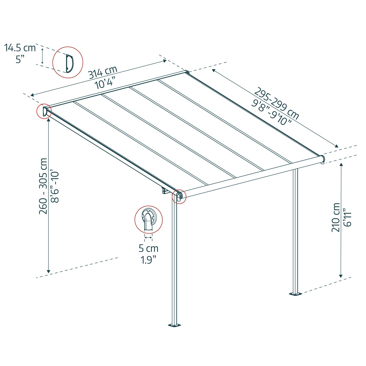 Palram Capri 3000 antracit 3 x 3 hliníková (montovaná) pergola Náhľad