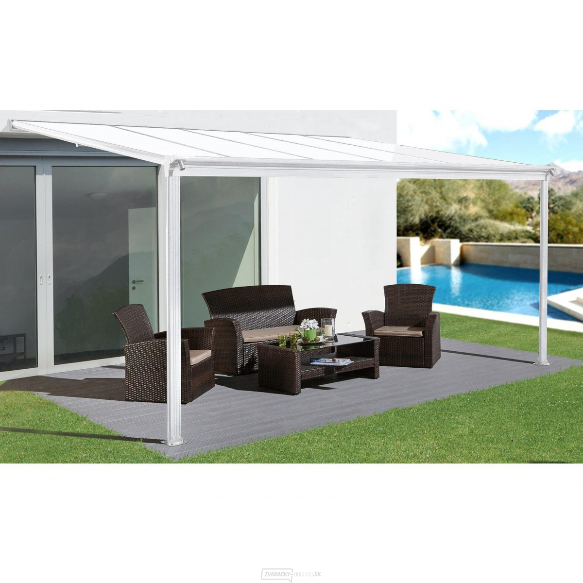 Hliníková pergola Lanitplast WALL 33 biela + bronz PC