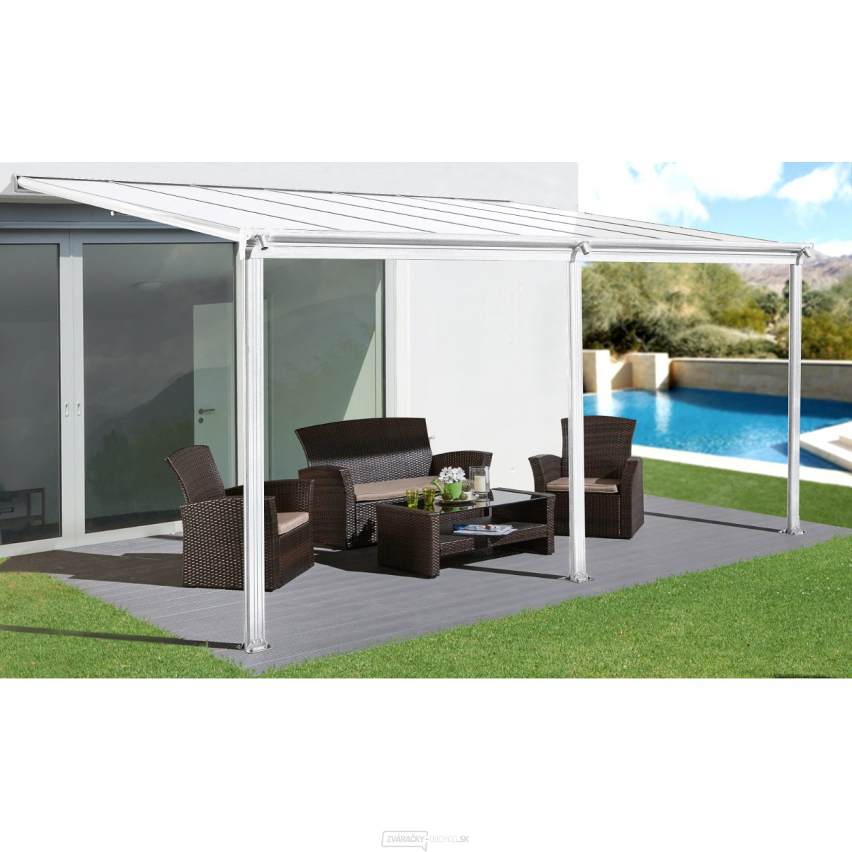 Hliníková pergola Lanitplast WALL 43 biela + číry PC