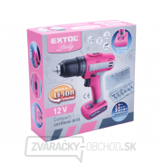Aku vŕtací skrutkovač ružový EXTOL 12V Li-ion, 1500mAh náhled