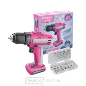 Aku vŕtací skrutkovač ružový EXTOL 12V Li-ion, 1500mAh Aku vŕtací skrutkovač ružový EXTOL 12V Li-ion, 1500mAh gallery main image