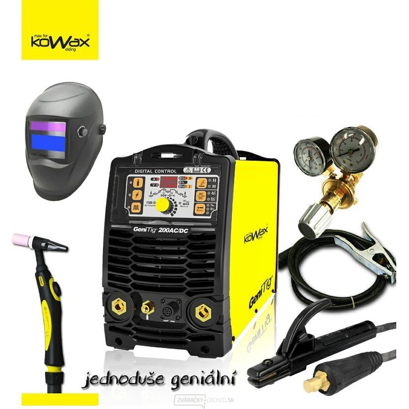 GeniTig 200AC/DC HF SET 02 + horák HKT09A4 s koncovými dielmi, kukla Panter, redukčný ventil KOWAX
