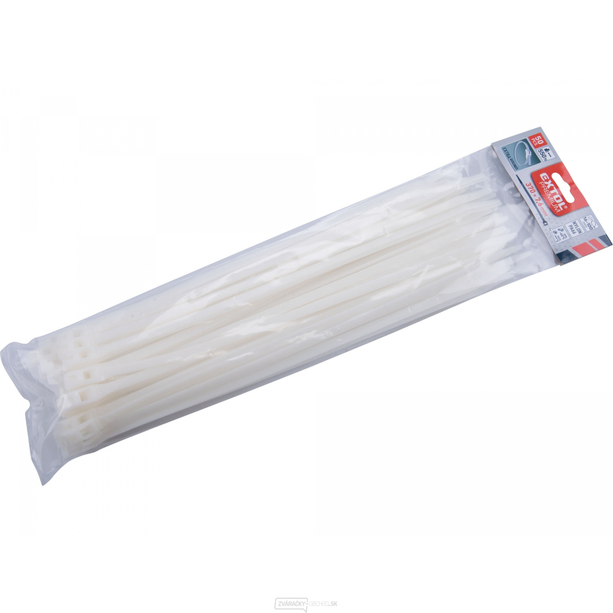 Pásky sťahovacie na káble EXTRA, biele, 370x7,6mm, 50ks, nylon PA66 Pásky sťahovacie na káble EXTRA, biele, 370x7,6mm, 50ks, nylon PA66 gallery main image